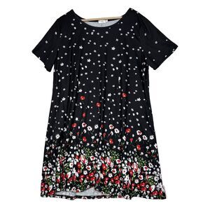 Sherosa Swing Dress Women's Plus Size 2XL Black Floral Relaxed Pockets NWT Gift